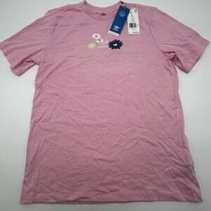 Adidas Kids Pink Floral Logo‎ T Shirt Size L Youth 13-14 Years Cotton